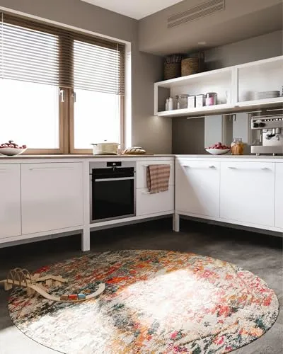 benuta Nest Vintage Teppich Casa - Mehrfarbig 160 cm Rund - Teppich für Wohnzimmer, Schlafzimmer und Flur - Pflegeleicht und ideal für Fußbodenheizung, bietet lebendigen Retro-Style und Strapazierfähigkeit für den täglichen Gebrauch.