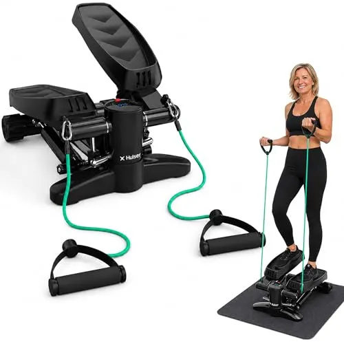 Hulser Stepper mit Display und Widerstandsbändern – Fitnessgerät für Zuhause - Vielseitiger Stepper für Kardio- und Krafttraining mit 10 Widerstandsstufen. Das fortschrittliche Display zeigt Echtzeitdaten. Inklusive Widerstandsbänder und Übungsanleitung für abwechslungsreiche Workouts.