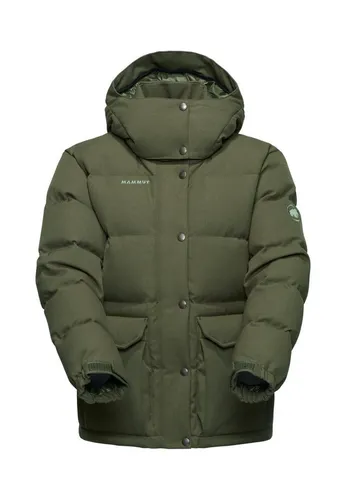 Mammut Roseg 2.0 IN Daunenjacke Damen, Kapuzenjacke in Dark Marsh, Größe L - Die Roseg 2.0 IN Daunenjacke bietet optimale Wärme und Schutz dank wasserabweisendem Material und recycelter Daune. Mit abnehmbarer Kapuze und praktischen Taschen ist sie ideal für Outdoor-Abenteuer.