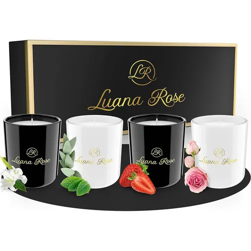 Luana Rose Duftkerzen Geschenkset - 4x 70g - Kerzenset mit 4 hochwertigen Sojawachskerzen, 100% natürlich und vegan, für eine entspannende Atmosphäre und eine Brenndauer von bis zu 40 Stunden. Perfekt als Geschenk für besondere Anlässe.