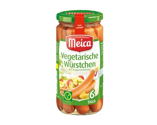 Meica 6 Vegetarische Würstchen - Fleischfreie Alternative 200g - Fleisch & Wurstwaren - Hochwertige Sojaprotein-Würstchen mit würzigem Geschmack, ideal für Vegetarier und vielseitig in der Zubereitung.