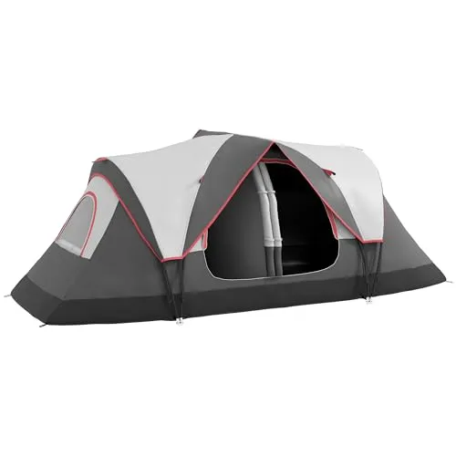 Outsunny Tunnelzelt für 6-8 Personen - Geräumiges Familienzelt mit zwei Schlafzimmern und 2000 mm Wassersäule für optimalen Regenschutz. Ideal für Camping und Garten, inklusive Tragetasche und praktischen Meshfenstern für frische Luft.