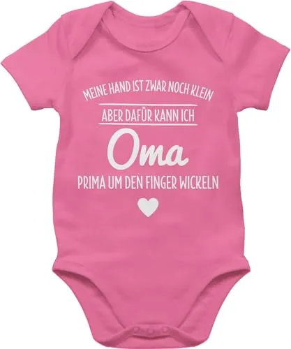 Baby Body Junge Mädchen - Sprüche - Oma um den Finger wickeln - 3/6 Monate - Pink - baby-kleidung babymode witzig spruch omi bodys babykleidung 0-6 strampler mit lustigen sprüchen spruche omas