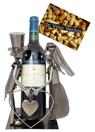 BRUBAKER Weinflaschenhalter Hochzeitspaar Deko-Objekt - Weinregale für Hochzeitsgeschenke, mit liebevollen Details und Platz für Standard-Weinflaschen. Ein einzigartiges Accessoire, das auch als Centerpiece dient.