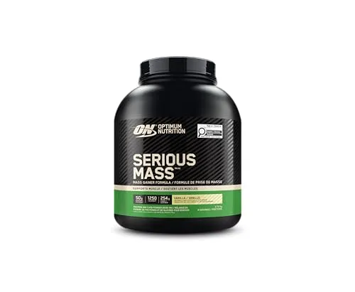 Optimum Nutrition Serious Mass Weight Gainer Pulver – Schokolade, 2,73 kg - Vielseitiger Weight Gainer für nach dem Training oder als Snack. Liefert 1.250 kcal pro Portion für effektive Gewichtszunahme. Mit 50 g hochwertigem Protein und 25 Vitaminen für optimale Unterstützung.