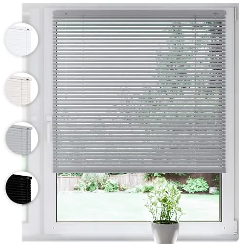 SONELLO Aluminium Jalousie 50cm x 220cm Silber Alu Jalousie Klemmfix ohne Bohren Sichtschutz Blendschutz Lichtschutz Sonnenschutz für Fenster und Türen