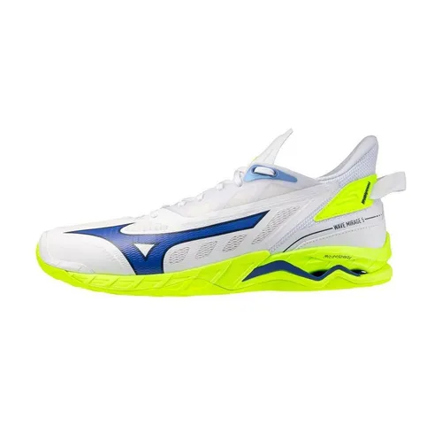 Mizuno Wave Mirage 5 Handballschuhe für Herren, weiß, 46,5 - Federleichte Handballschuhe für optimale Geschwindigkeit und Beweglichkeit. Die innovative Bootie-Konstruktion sorgt für eine perfekte Passform und hervorragenden Komfort auf dem Spielfeld.