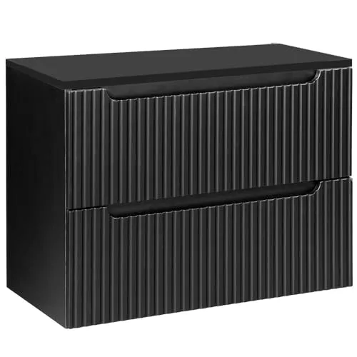Lomadox Badezimmer Waschtischunterschrank 80 cm schwarz - Stylischer Unterschrank für kleine Badezimmer mit 2 Softclose-Schubladen, feuchtigkeitsresistent und aus hochwertigen Materialien gefertigt.