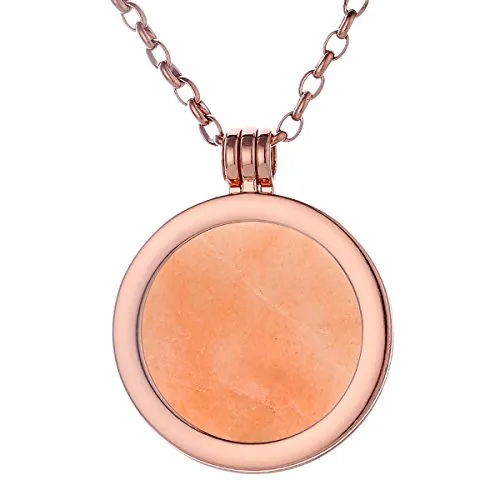 Morella Damen Halskette Rosegold 70 cm Edelstahl und Anhänger mit Edelstein oranger Aventurin Coin 33 mm Chakren Scheibe in Schmuckbeutel