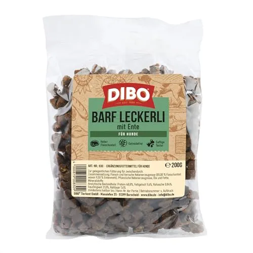 Dibo Barf Leckerli, 200g Pferd, Wild, Strauß, Lamm, Ente Hundesnack klein und praktisch Trainings Hundeleckerlies zuckerfrei, gesund und lecker (Ente)