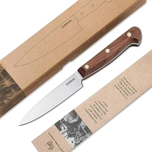 BÖKER SOLINGEN® Cottage-Craft Profi Spickmesser - Handgemachtes Officemesser mit scharfer Klinge aus Kohlenstoffstahl und edlem Holzgriff – ideal für präzises Schneiden und Garnieren in der Küche, geliefert in hochwertiger Geschenkbox.
