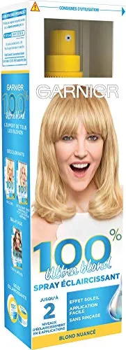 Garnier 100% Ultra Blond Aufhellungsspray, für sonnige Strähnen-Effekte, 125 ml - Aufhellungsspray für blondes bis kastanienbraunes Haar, sorgt für einen leichten Strähnen-Effekt. Mit einfacher Anwendung für glänzendes und seidiges Haar. Perfekt für einen frischen Look.