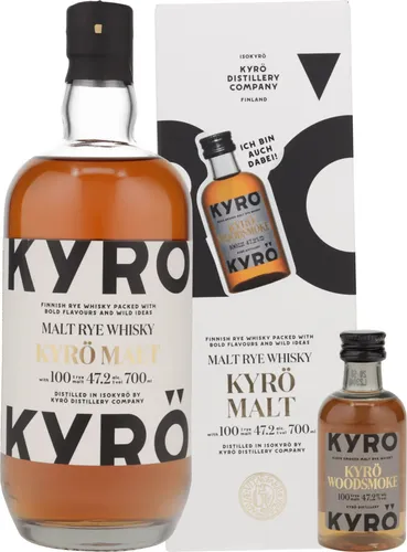 Kyrö Malt - Malt Rye Whisky - Finnischer Whisky aus 100% Roggen, in neuen amerikanischen Eichenfässern gereift. Goldmedaille bei der IWSC 2020, ideal für puren Genuss oder Cocktails.