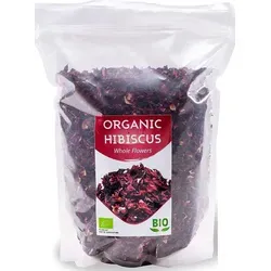 Bio Hibiskustee 1KG - Getrocknete Hibiskusblüten aus Ägypten - Tees, aromatischer und süßsaurer Geschmack, ideal für erfrischende Getränke, 100% bio, fettfrei, glutenfrei und vegan.