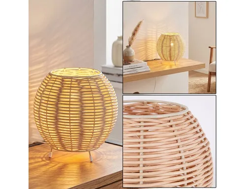 Hofstein Tischleuchte aus Metall/Rattan in Beige/Naturfarben - Stilvolle Tischlampe für den Innenbereich im Boho-Style. Mit elegantem Rattanschirm und praktischen An-/Ausschalter, ideal für Esszimmer oder Wohnzimmer.