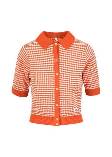 Blutsgeschwister Strickjacke - Petite Poloette - Damen Polo Shirt in Rot - Leicht taillierte Strickjacke aus 70% Baumwolle und 30% Lyocell. Mit elastischen Eigenschaften und Knopfleiste ist sie ideal für einen lässigen Look. Pflegeleicht bei 30°C im Spezialschonwaschgang.