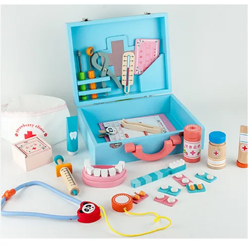 Doktor-Koffer aus Holz Arztkoffer für Kinder Zubehör Stethoskop Thermometer uvm.