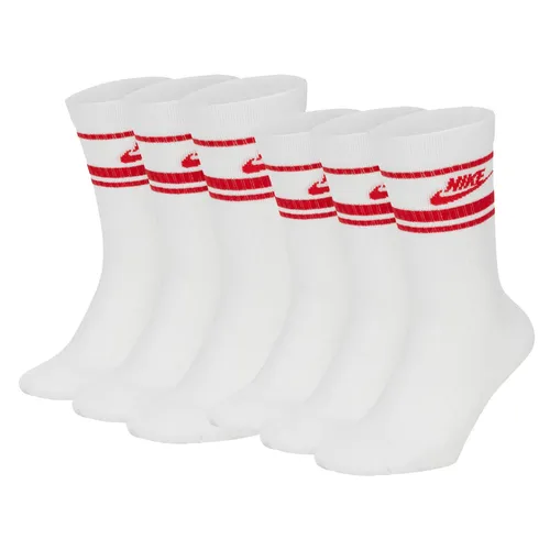 NIKE Unisex Sportsocken 6er Pack - Everyday Essential Stripe, Weiß/Rot 46-50 - Herrensocken im praktischen 6er Pack mit Dri-FIT Technologie für optimalen Feuchtigkeitstransport und hohen Baumwollanteil für besten Tragekomfort.