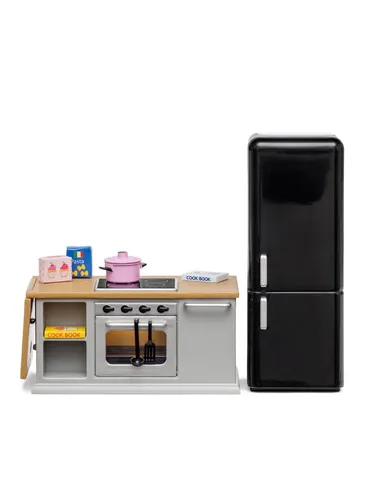 Lundby Cooker & Fridge Set - Puppen Zubehör, inklusive Kochfeld und Kühlschrank, ideal für kreative Rollenspiele mit automatischer Abschaltung nach 15 Minuten.