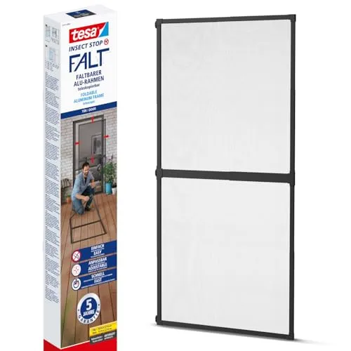 Tesa Fliegengitter Insect Stop FALT, anthrazit 100x220cm - Fliegengitter für Türen mit einfacher Montage dank innovativer FALT-Mechanik. Individuell anpassbar, bietet klare Sicht und hohe Stabilität durch Aluminium-Eckkappen.