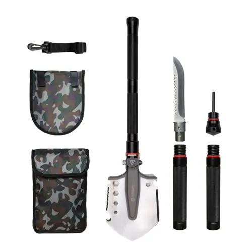 Dönges Spaten Multifunktionaler Klappspaten All-in-One - Praktischer Klappspaten mit Camouflage Tasche, ideal für Outdoor-Abenteuer und Notfälle, leicht und kompakt für einfachen Transport.