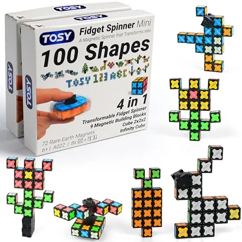 TOSY Magnet Fidget Spinner Mini – 8 Bausteine, 3-in-1: verwandelbarer Fidget-Spinner, Infinity-/Puzzlewürfel, Ostergeschenk für Kinder/Erwachsene, STEM-Sensorik Anti-Stress Spielzeug, 2er-Pack