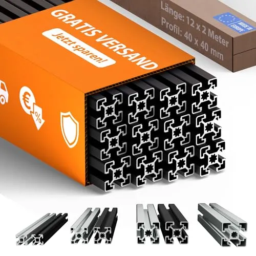 Tivendis Konstruktionsprofil 40x40 Nut 8 Set 12 Stück - Aluminium-Konstruktionsprofil 2 Meter, ideal für stabile Rahmen und individuelle Projekte. Eloxierte Oberfläche schützt vor Abnutzung. Perfekt für modulare Systeme und präzise Montagen.