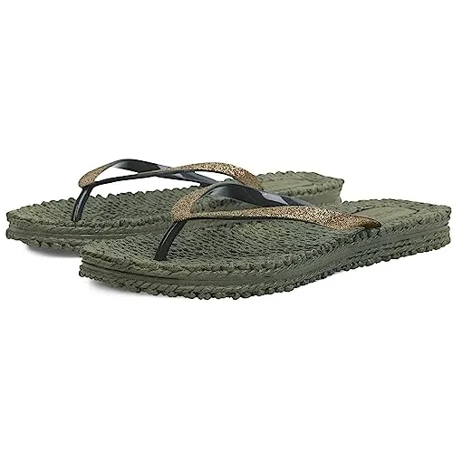 Ilse Jacobsen HORNBÆK | Cheerful01 | Damen Flip Flops mit Glitter | Dänische Design | Sommer Strand Zehentrenner | ARMY | 42 EU