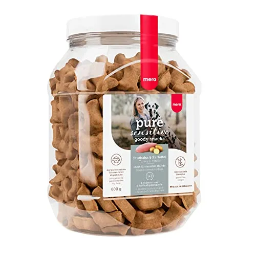 MERA Pure Sensitive Goody Snack Truthahn & Kartoffel (600g) - Gesunde Leckerlis für sensible Hunde, glutenfrei und ideal für Training oder Belohnung. Mit bekömmlichem Truthahn und Kartoffeln, ohne Allergene. Hergestellt in Deutschland aus regionalen Rohstoffen.