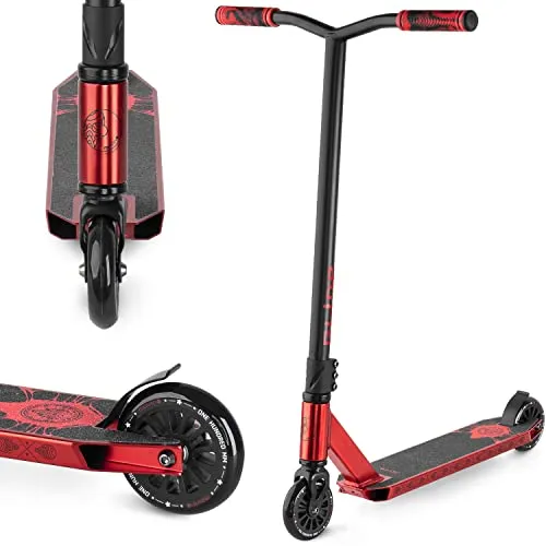 MOVINO Stunt-Scooter Glide für Erwachsene - Rot - Langlebiger Stahllenker und hochwertige ABEC9-Lager bieten optimale Stabilität und Geschwindigkeit. Ideal für Tricks im Skatepark und für Anfänger geeignet.
