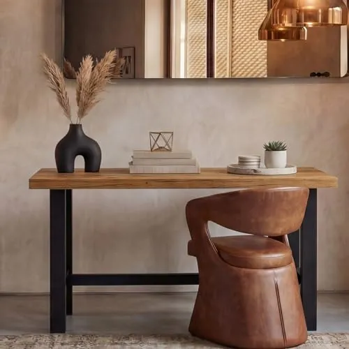 DUBI Möbel Schreibtisch Thor – Robuster Arbeitstisch im Industrial Design mit 5 cm dicker Tischplatte - Stabiler Schreibtisch im modernen Industrial Style. Die massive Tischplatte und das schwarze Metallgestell bieten hohe Stabilität und Langlebigkeit, ideal für Home Office oder Büro. Erhältlich in verschiedenen Größen.