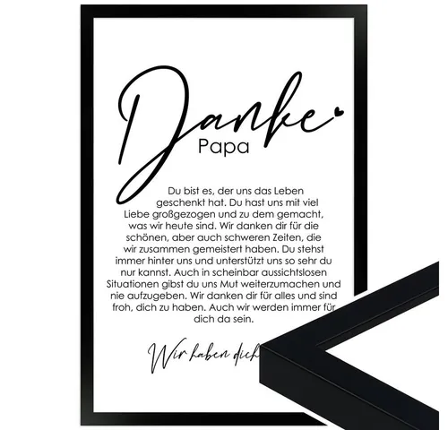 WANDStyle Bild mit Rahmen Danke Papa – Geschenk für Papa - Moderne Kunst für Indoor, ideal als Geschenk zu Weihnachten, Geburtstag, Vatertag oder Ostern. Hochwertig gerahmt und nachhaltig produziert in Deutschland.