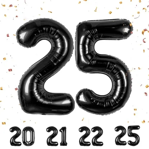 Geburtstag zahlen luftballon 25 jahre | Folienballon Schwarz- Folienballon in 40"-101cm Geburtstagsdeko - Ballon Zahl Deko zum Geburtstag fliegt mit Helium für Mann Frauen 25.Geburtstags
