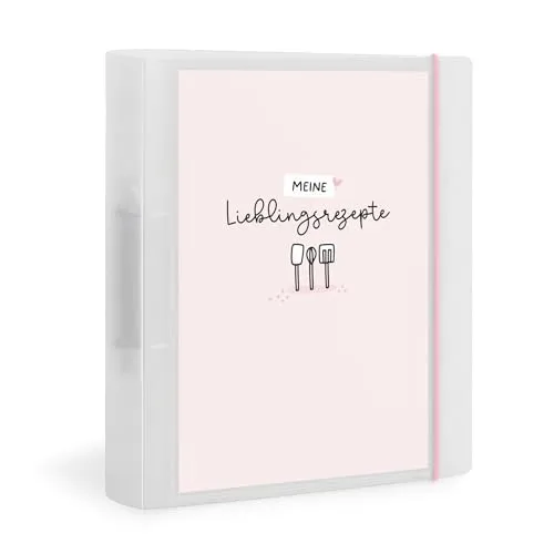 Flexibook Rezeptordner A4, Meine Lieblingsrezepte, Rosa, mit D-Ring-Mechanik, Gummizug