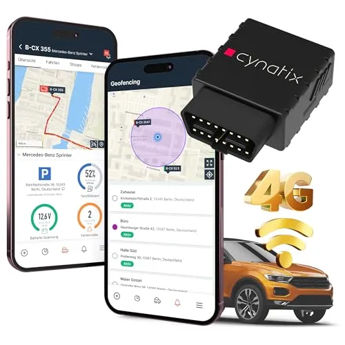 OHNE ABO | 4G-Pro Cynatix GPS Tracker Komplettpaket 2 Jahre | Echtzeit-Ortung inkl. SIM & App | Auto, LKW, Wohnmobil, Transporter