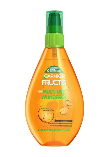 GARNIER Fructis Wunder-Öl Hitzeschutz & Anti-Frizz 150 ml - Haarpflege für geschädigtes Haar, bietet Hitzeschutz bis 230 °C und reduziert Frizz. Das nicht fettende Pflege-Öl sorgt für glänzendes, weiches Haar und schützt vor Haarbruch.