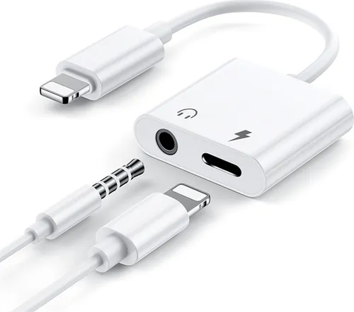 Apple iPhone Lightning Splitter auf Klinke Aux Audio Adapter - Kabeladapter für iPhone, ermöglicht gleichzeitiges Laden und Musik hören, elegantes Design und einfache Montage für optimalen Halt.