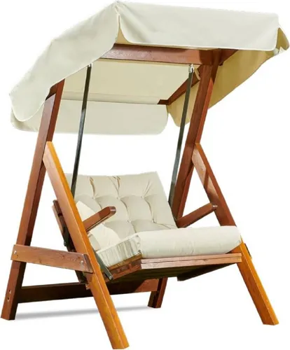 Casa Padrino Luxus Hollywood Schaukel Cremefarben/Braun - Garten Schaukel - Elegante Schaukelliege mit Sonnendach für entspannte Stunden im Garten. Hochwertige Verarbeitung und stilvolles Design machen sie zum Blickfang.