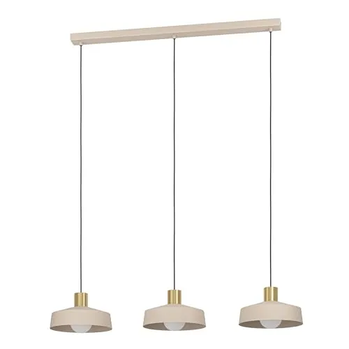 EGLO Hängeleuchte VALDIOLA - Stilvolle 3-flammige Hängeleuchte aus sandfarbenem Metall und messing-gebrüster Optik, ideal für moderne Wohnräume und ohne Leuchtmittel.