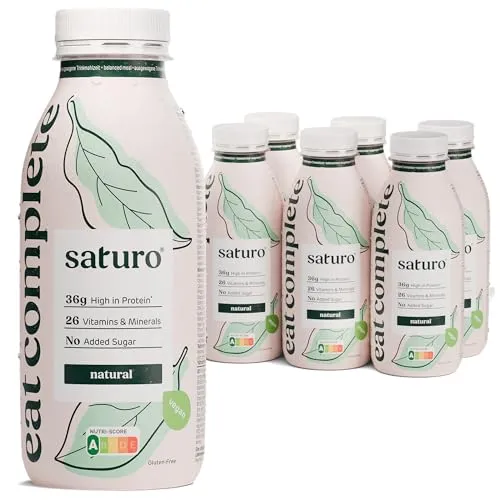 Saturo Trinkmahlzeit Original | Vegane 500 kcal Astronautennahrung mit Protein - Eiweißgetränke mit 25g Protein und 26 Vitaminen, ideal für unterwegs und hält bis zu 5 Stunden satt – die perfekte Lösung für eine schnelle, nährstoffreiche Mahlzeit.