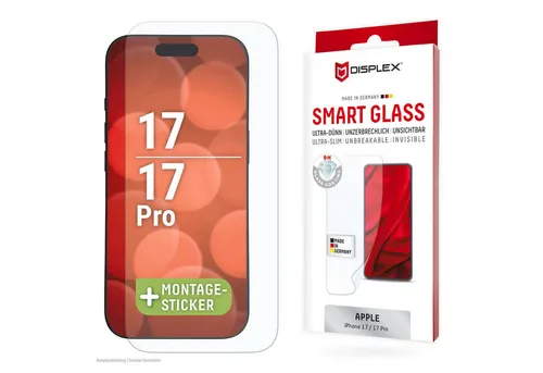 Displex Displayschutzglas Smart Glass Screen Protector für Apple iPhone 17, Apple iPhone 17 Pro, Displayschutzfolie, Schutzfolie, Bildschirmschutz, kratz- & stoßfest