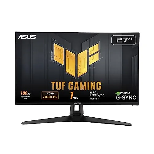 ASUS TUF Gaming VG27AQ3A - 27 Zoll WQHD Gaming-Monitor, 180 Hz, 1 ms Reaktionszeit, flüssiges Gameplay mit G-Sync und FreeSync