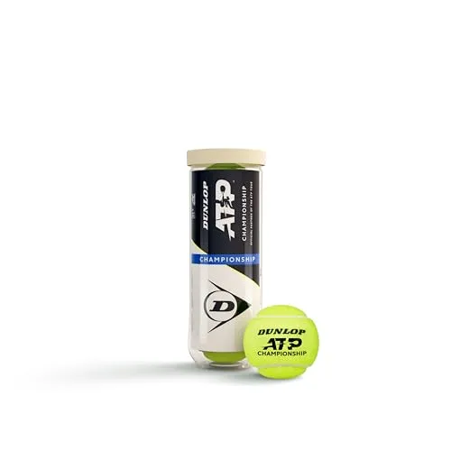 DUNLOP Tennisball ATP Championship - 3 Bälle für alle Beläge - Hochwertige Tennisbälle für Sand, Hartplatz und Rasen. Garantierte Sichtbarkeit und Präzision durch Durafelt HD-Cloth. Längere Haltbarkeit dank konstantem Innendruck für langanhaltenden Spielspaß.