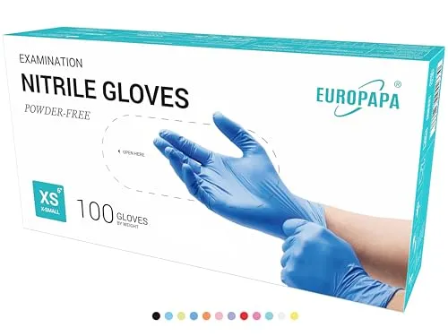 EUROPAPA® 100x Nitrilhandschuhe Box Einweghandschuhe, Einmalhandschuhe, Untersuchungshandschuhe, Nitril Handschuhe, puderfrei, ohne Latex, steril, latexfrei, disposible gloves (XS, Ocean Blau)