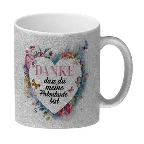 Danke Patentante Glitzer-Kaffeebecher Herz Danksagung