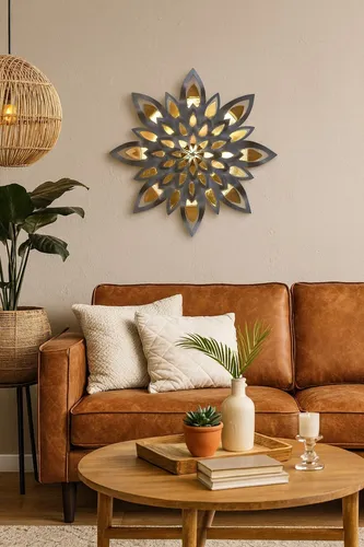 Wanddekoobjekt "Blüte" schwarz/goldfarben, Ø59 cm - Wanddekoration für modernes Wohnen, mit eleganter Blütenform in schwarz/goldfarben, perfekt für jedes Zimmer und sofort aufhängbar.