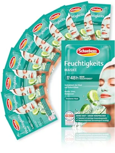 Schaebens Feuchtigkeits Maske, Sofort-Effekt, erhöht die Hautfeuchtigkeit mit Aloe Vera, 10 sachets 2x5 ml