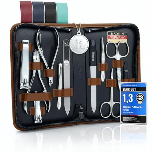 marQus Solingen Maniküre Set - 12 Teile im Leder Etui für perfekte Nagelpflege - Vielseitiges Nagelpflegeset mit hochwertigen Instrumenten aus Solingen. Ideal für Hand- und Fußpflege, im eleganten Echt-Leder Etui – ein perfektes Geschenk für jeden Anlass.