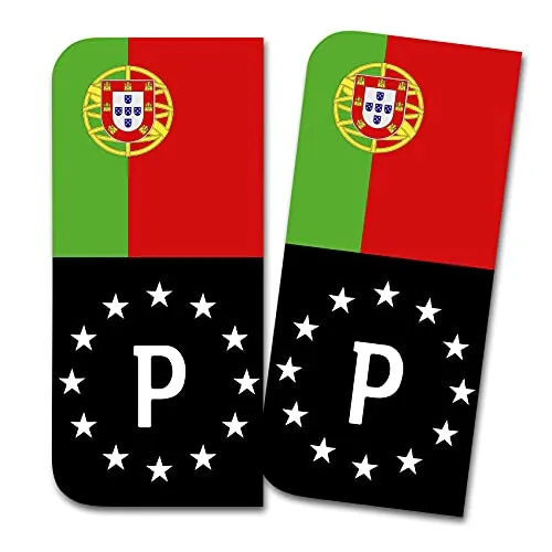 Kennzeichen Sticker passgenau für EU Feld 11x5cm Design Aufkleber für Nummernschild Folie KFZ Schwarz oder mit Fahne waschstraßenfest R167 (19 Portugal, Mit Flagge) 2 x