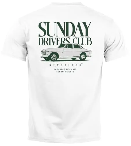 Neverless® Herren T-Shirt Backprint Oldtimer Auto Sunday Driver Club - Stylisches Herren T-Shirt mit nostalgischem Rücken-Print im Vintage-Style. Ideal für Modebewusste, die ihrem Casual Look einen coolen Retro-Touch verleihen möchten. Vielseitig kombinierbar und hochwertig verarbeitet – für einen lässigen Auftritt!